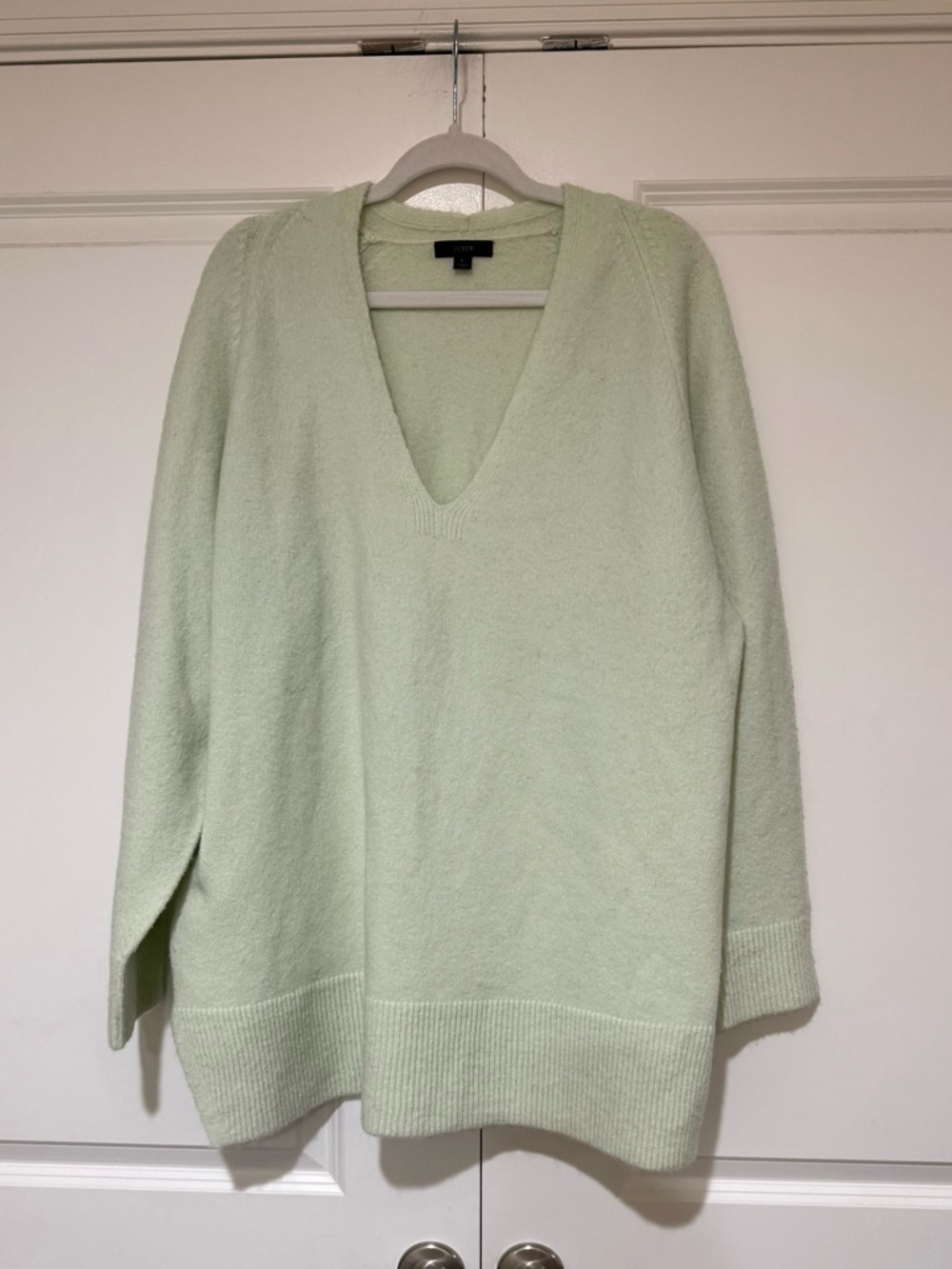J Crew NWOT Stretch Wool V Neck Pale Green Tunic Sweater
